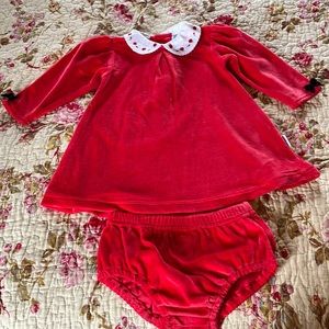 Little Me red velveteen dress & panties , polyester, size 6 mo.  New. $35